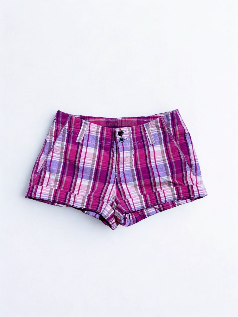 Vtg Y2K Sonoma Pink Purple Plaid Low Rise Cotton Micromini Shorts Size S